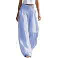 thumbnail image 2 of Pounoo Womens Palazzo Pants Elastic Waist Vertical Stripe Wide Leg Pants Striped Print Womens Summer Pants Loose Fit Summer Outings Lightweight Womens Summer Pants, 2 of 5