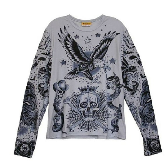 YMX by Yellowman Boy's Long Sleeve Rain King of the Dead Tattoo Tee, XXS