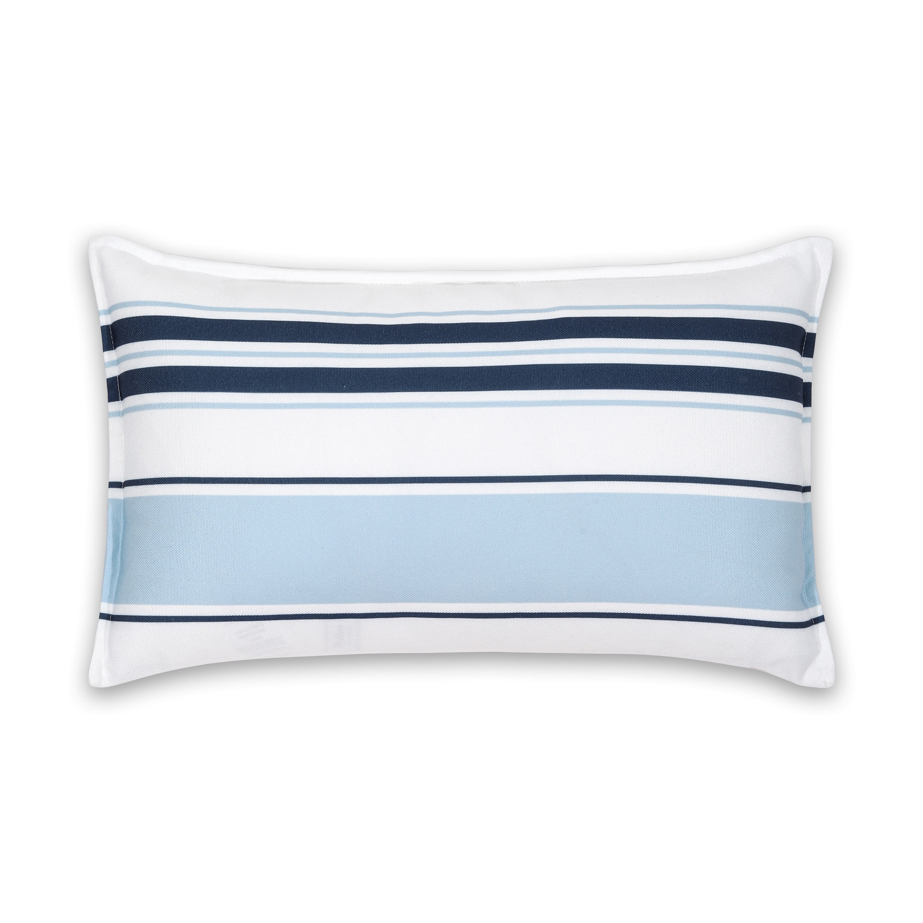 Hofdeco Premium Coastal Patio Indoor Outdoor Lumbar Pillow Cover Only, 12"x20" Water Repellent for Backyard, Couch, Navy Baby Blue Stripes