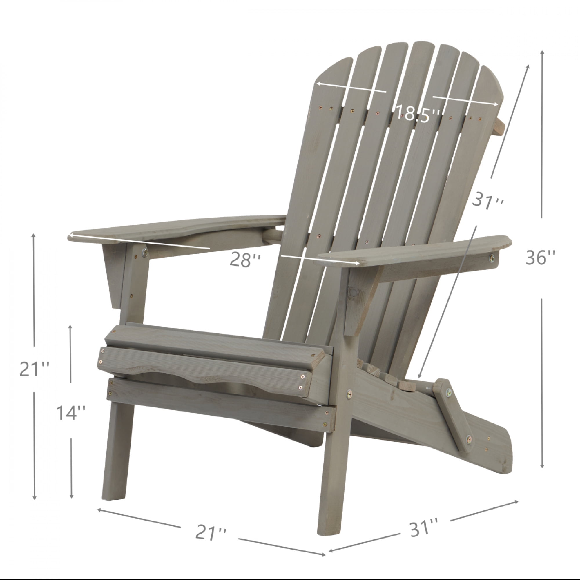 Set of 2 Outdoor Wooden Folding Adirondack Chairs with Pre-Assembled Backrest, Patio Fire Pit Chairs for Backyard, Porch, Poolside & Deck,Grey