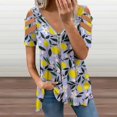 thumbnail image 2 of Lemons Blue Womens Summer V Neck Zipper Top Short Sleeve T Shirt Off Shoulder Top Casual Classy Loose Shirts, 2 of 7
