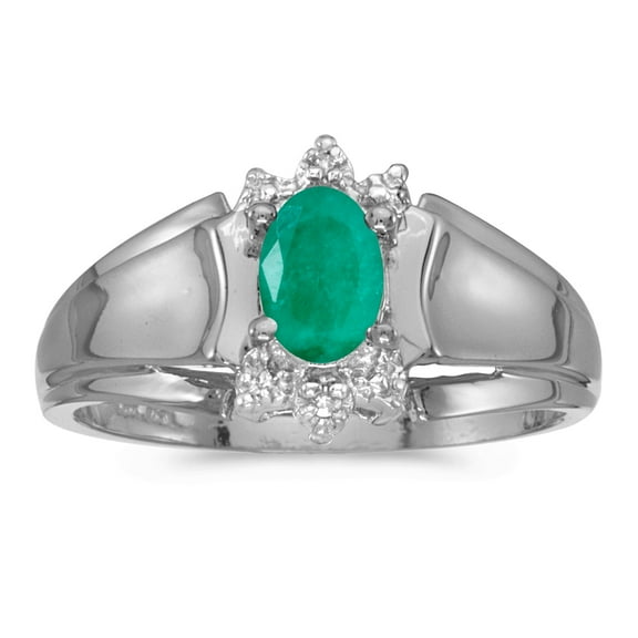 10k White Gold Oval Emerald And Diamond Ring