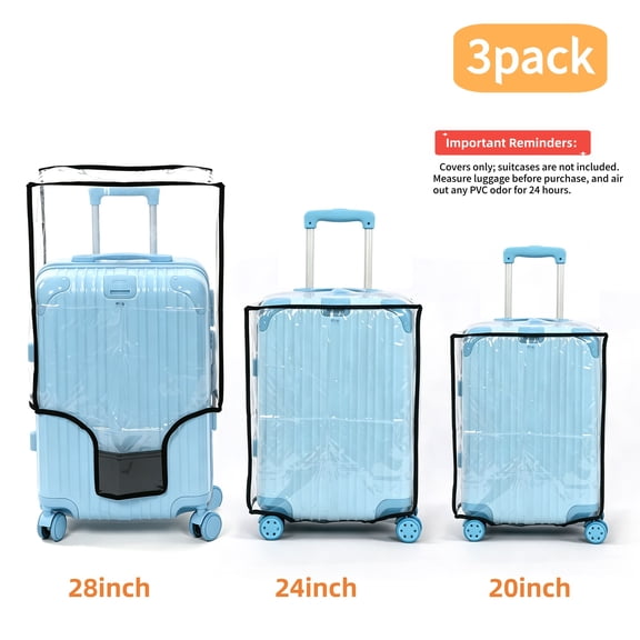 UNIWELL 3pack Luggage Cover Protector,20 24 28 inch Clear PVC Suitcase Dust Covers, Travel Dustproof Luggage Sleeve Protector