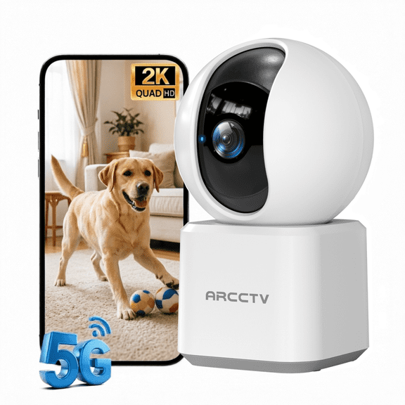 ARCCTV 2K 5G/2.4Ghz Security Camera Indoor Wireless WiFi, Pet/Dog/Cat/Baby Camera with Phone App for Home Security, 360°View,Night Vision, 2-Way Audio