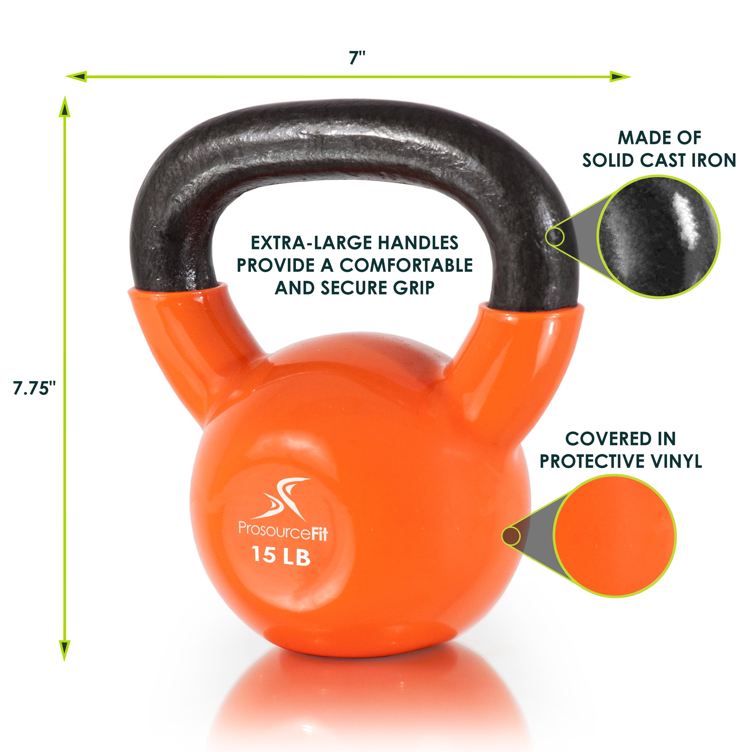 ProsourceFit Vinyl Coated Cast Iron Kettlebells Color Coded 5 - 45 lb