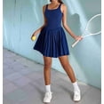 thumbnail image 4 of Womens Square Neck Tennis Dress Pleated Sleeveless Built in Shorts Golf Athletic Dress with Pockets Navy Blue S, 4 of 7
