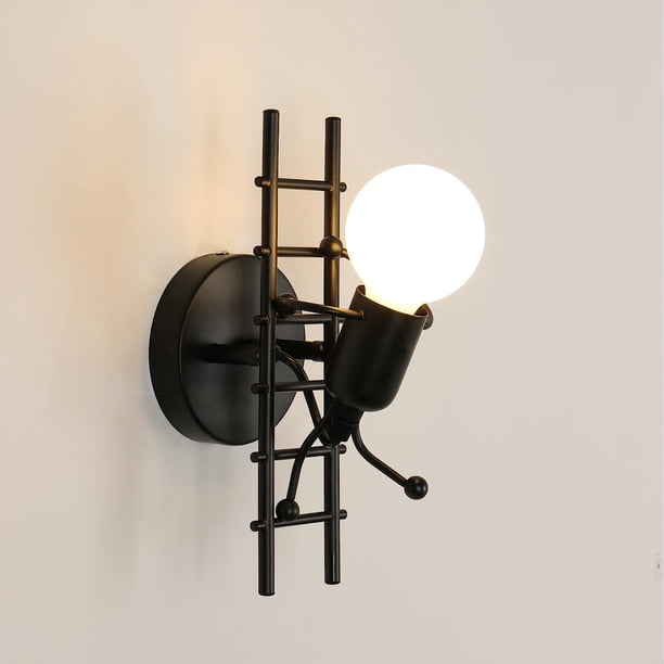 Aplique de pared para interiores, lámpara de pared de escalada humanoide creativa, lámpara de pared de hierro moderna, luces de pared negras e27, para habitación de niños, pasillo, restaurante, escale
