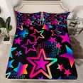 thumbnail image 2 of Feelyou Dreamy Stars Graffiti Queen Sheet Sets for Kids, Black Pink Cartoon Flat Sheet, Fashion Love Heart Queen Fitted Sheet, Luxury Bedroom Decor, 4-Piece, 2 of 7
