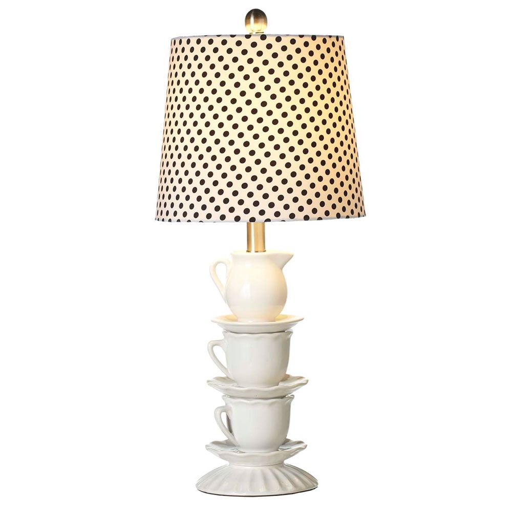 Set of 2 Stacked Teacup Table Lamps with Polka Dot Shades 24"