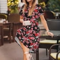 thumbnail image 3 of Naloa Rose Flowers Print Womens Summer A-Line Dress with Pockets,Short Sleeve Dresses,Flowy Beach Swing Dress for Vacation Travel, 3 of 6