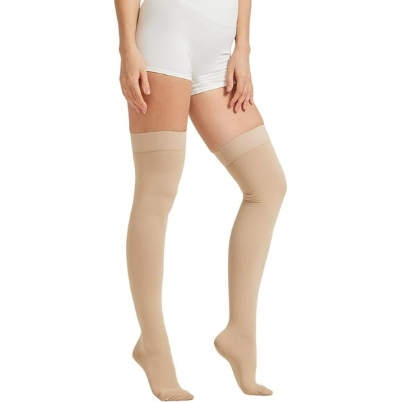 Woeilo 15-20 mmHg cal Compression Stockings with Dot Silicone Band, Closed Toe Thigh High Compression for Women and Men, Graduated Support for Pregnancy, Varicose Veins, DVT, Travel, Flig