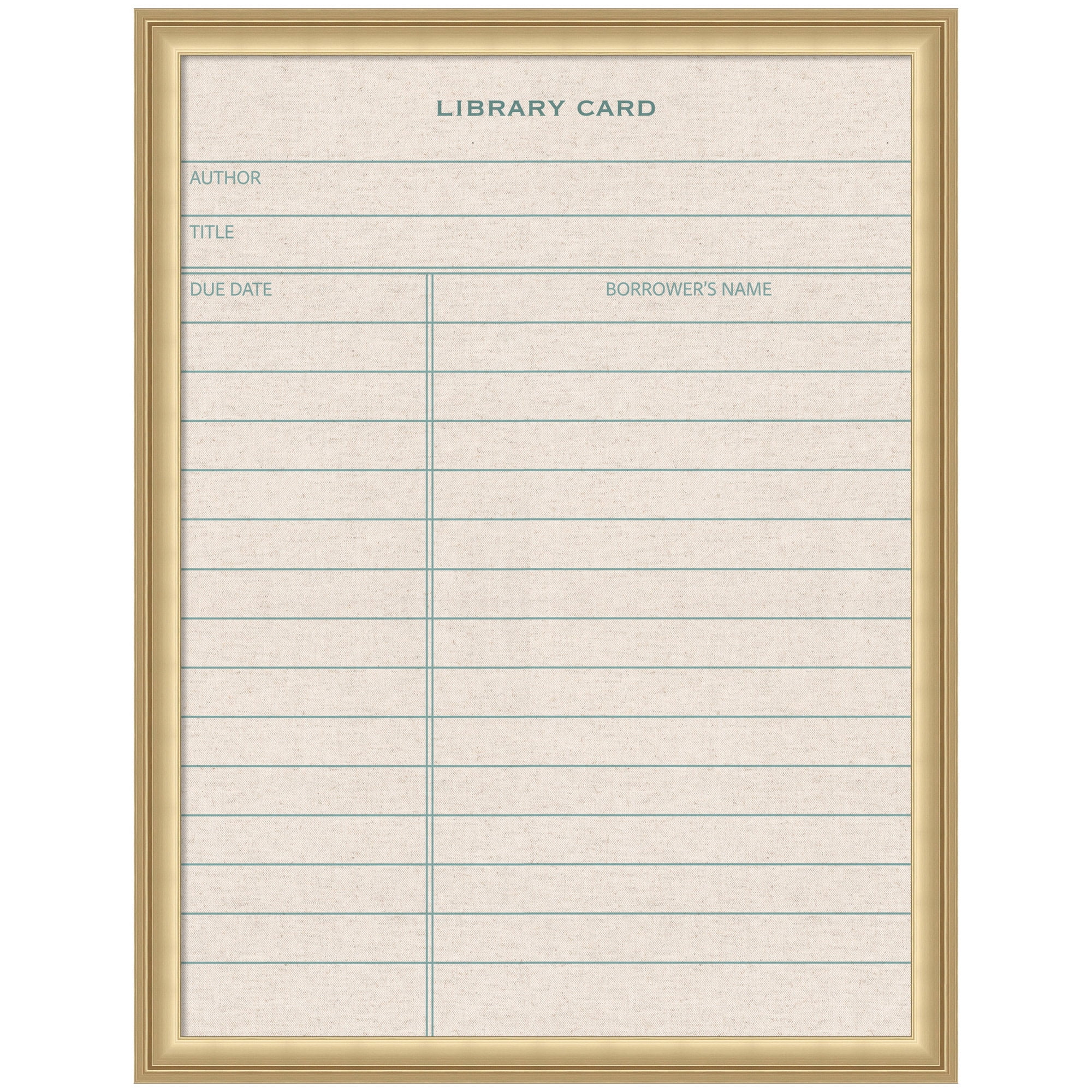 Kate and Laurel Framed Fabric Pinboard 20 x 26, Linen Library Card Printed Linen Classic Bulletin Board for Use as a Vision Board or Wall Organization, Florence Gold Frame