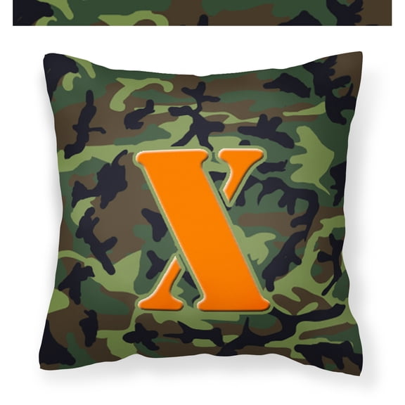 Letter X Monogram - Camo Green Fabric Decorative Pillow