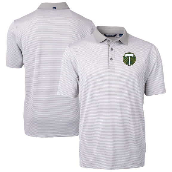 Men's-Cutter & Buck  Gray Portland Timbers Virtue Eco Pique Micro Stripe Recycled Polo