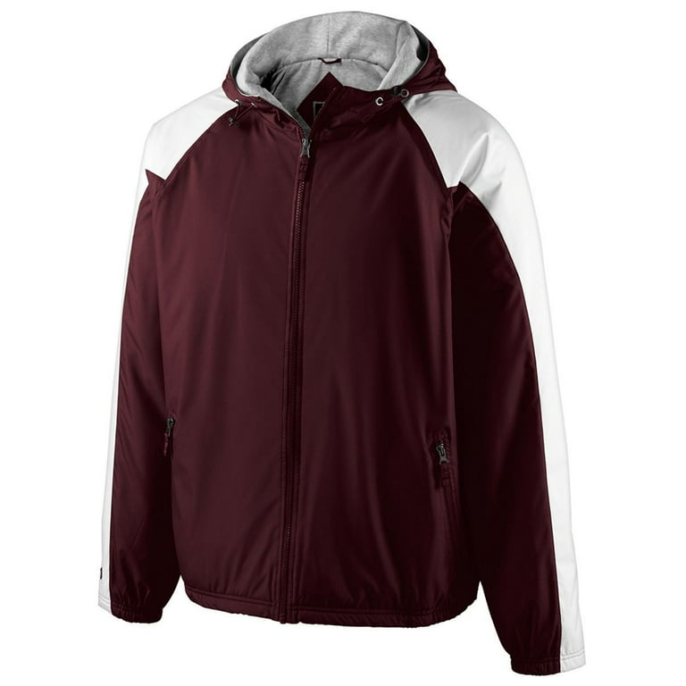Maroon and white windbreaker top