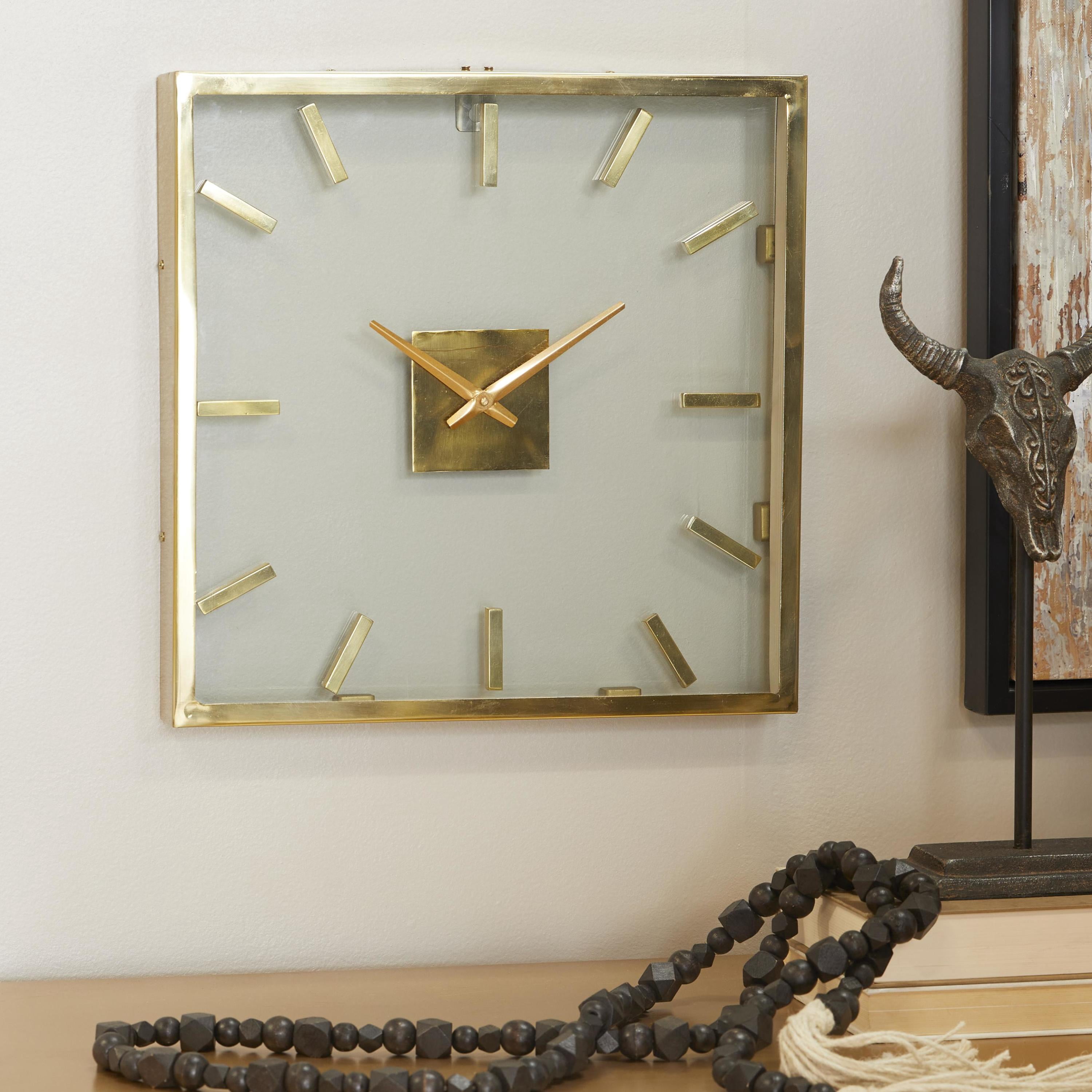 DecMode 16" Gold Stainless Steel Metal Wall Clock with Clear Face