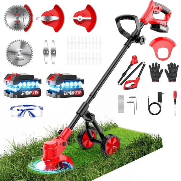 Tanbaby 6 inch Weed Eaters Cordless with Metal Wheels, 3-in-1 Battery Powered Grass Trimmer & String Trimmer/Edger Kit for Lawn Garden Pruning/Trimming
