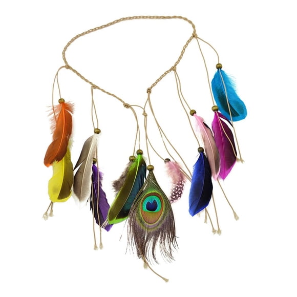Diadema con Borlas Y Plumas de Pavo jinwen Boho Tassel
