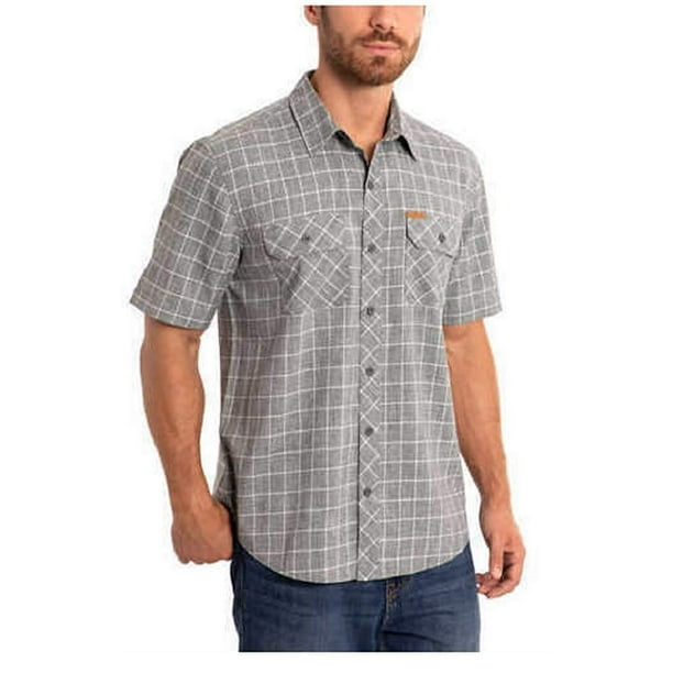 Orvis Men's Short Sleeve Woven Tech Shirt Grey Windowpane Check, Medium ...