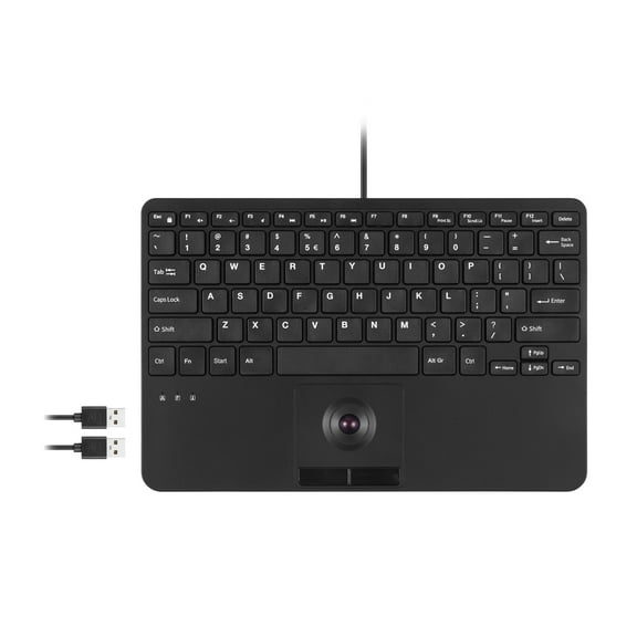 Perixx PERIBOARD-526 US, Wired Mini USB Keyboard with Trackball - X Type Scissor Keys - 11.18x7.17x1.1 Inches - Build-in 2 USB Hubs - US English