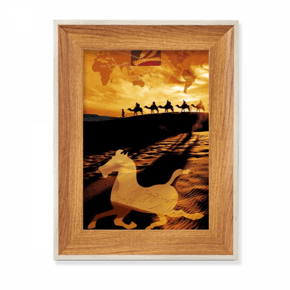 Desert Along the Way to the Silk Road Map Camel Desktop Wooden Photo Frame Display Picture Art Painting Multiple Sets