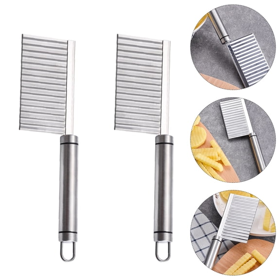 WHAMVOX 2-Pack Crinkle Potato French Fry Cutter Set, Wave Chip Cutting Tool for Crispy Fries and Snacks