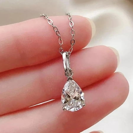 2CT Pear Cut White Moissanite Women's Fancy Pendant 14K White Gold Plated