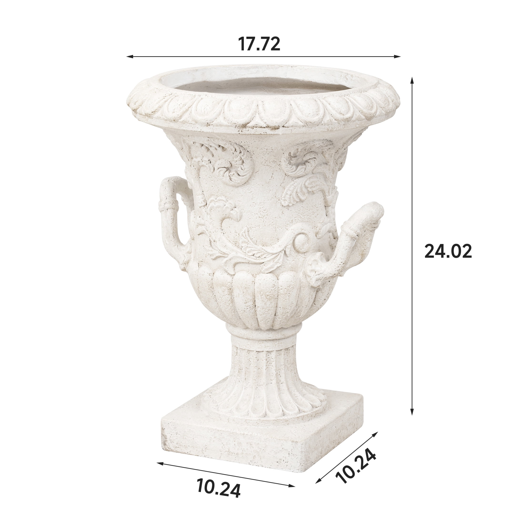 Christopher Knight Home Scrollwork Relief Urn Planter with Handles, Decorative Vase, Antique White, Set of 2