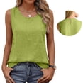 thumbnail image 7 of Fnhpitd Cotton-Linen Blend Tank Tops for Women Summer 2026 Casual Plus Size Sleeveless Gauze Shirts Tank Tops Basic Summer Casual Crewneck Blouse Green Size: L, 7 of 7