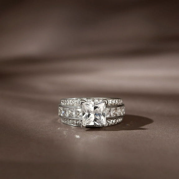 Bow Jewelry 14K White Gold Plated Wedding Ring - 1.67 Ct Princess Cut Moissanite Ring - Engagement Ring - Bridal Moissanite Jewelry - Anniversary Channel Set Ring