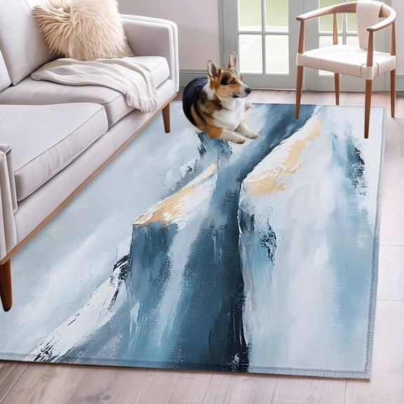 Blue Mountain Area Rugs 4x6 ft Abstract Sky Snow Scenery Gradient Art Washable Rug Non Slip Indoor Carpet Absorbent Floor Mat for Living Room Bedroom Dining Room