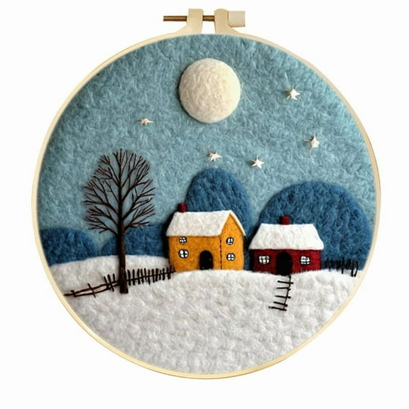 Snow Scene Needle Felting Set, Beginner Felt Painting Set, With Wool Felt Painting Set, Decorative Frame, Suitable for Home Decoration