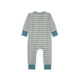thumbnail image 2 of Hanes Pure Comfort Baby Long Sleeve Footless Sleep N' Play, Organic Cotton, Boys & Girls Blue/Beige Stripes 3MTH, 2 of 4