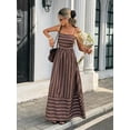 thumbnail image 2 of Brown Striped Spaghetti Strap Square Neck A-Line Maxi Dress For Women, Casual Vacation Sundress, 2 of 8