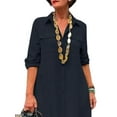 thumbnail image 3 of Gvmfive Plus Size Women Solid Color Long Sleeve Button Up Shirt Dress, 3 of 4