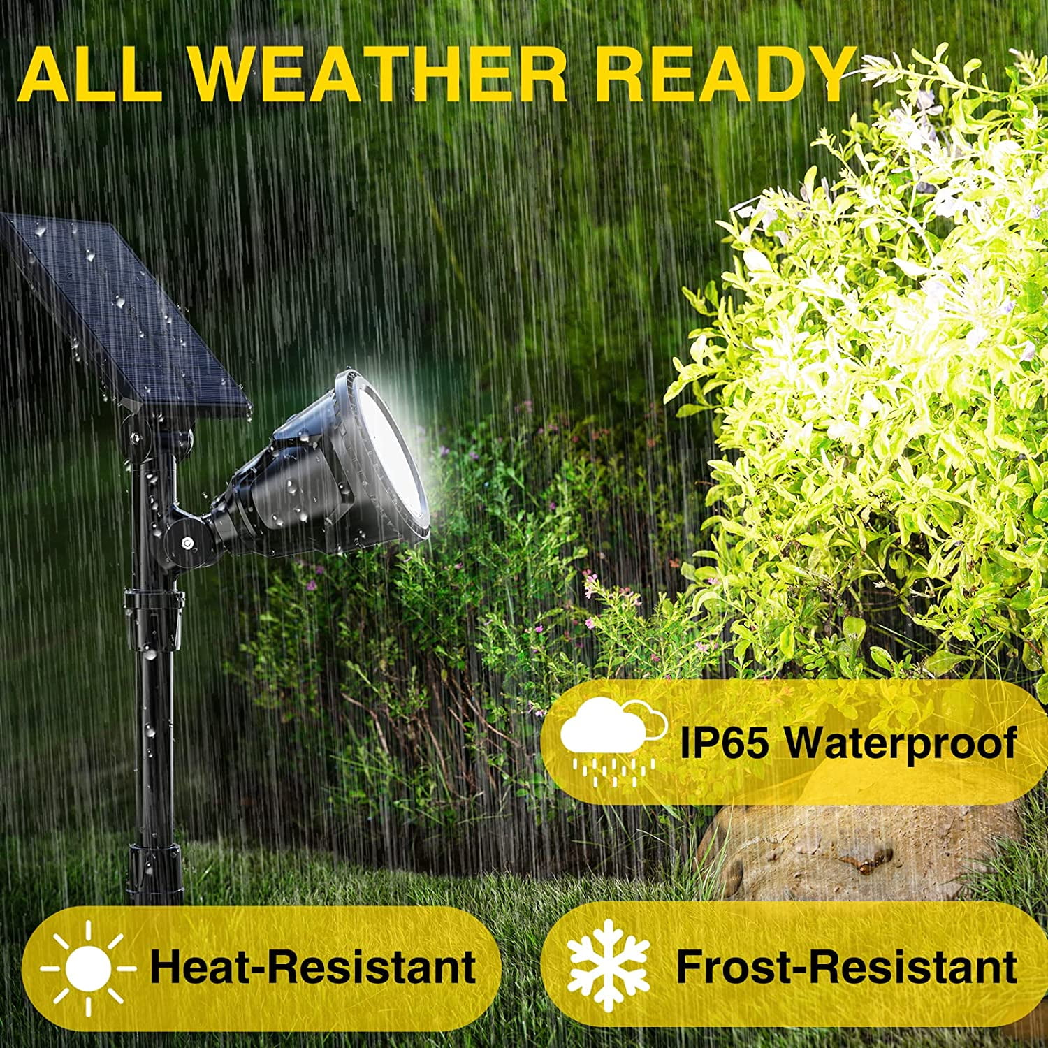 JSOT 1 Pack Solar Spot Lights Outdoor, 600lm Solar Flood Lights, LED Solar Landscape Spotlights for Garden Walkway Yard Porch, Driveway, Pathway, Lawn, Pool, White Light