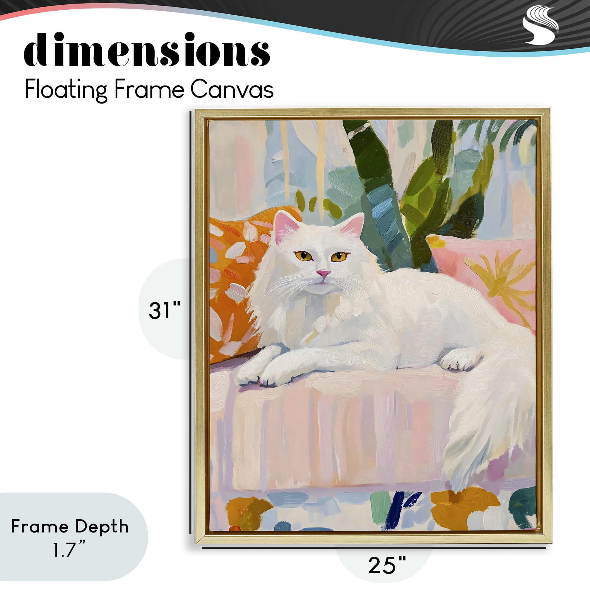 Stupell Industries Fancy Cat on Pastel Sofa Gold Framed Floater Canvas Wall Art, design by The Prints Vibe