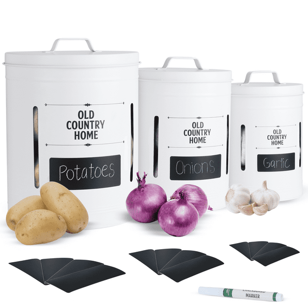 Potato and Onion Storage Bins by Saratoga Home XL Canisters Set, White