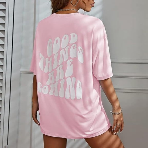 Womens Tshirts Casual Loose Long T Shirt Boho Tops for Women Pink L