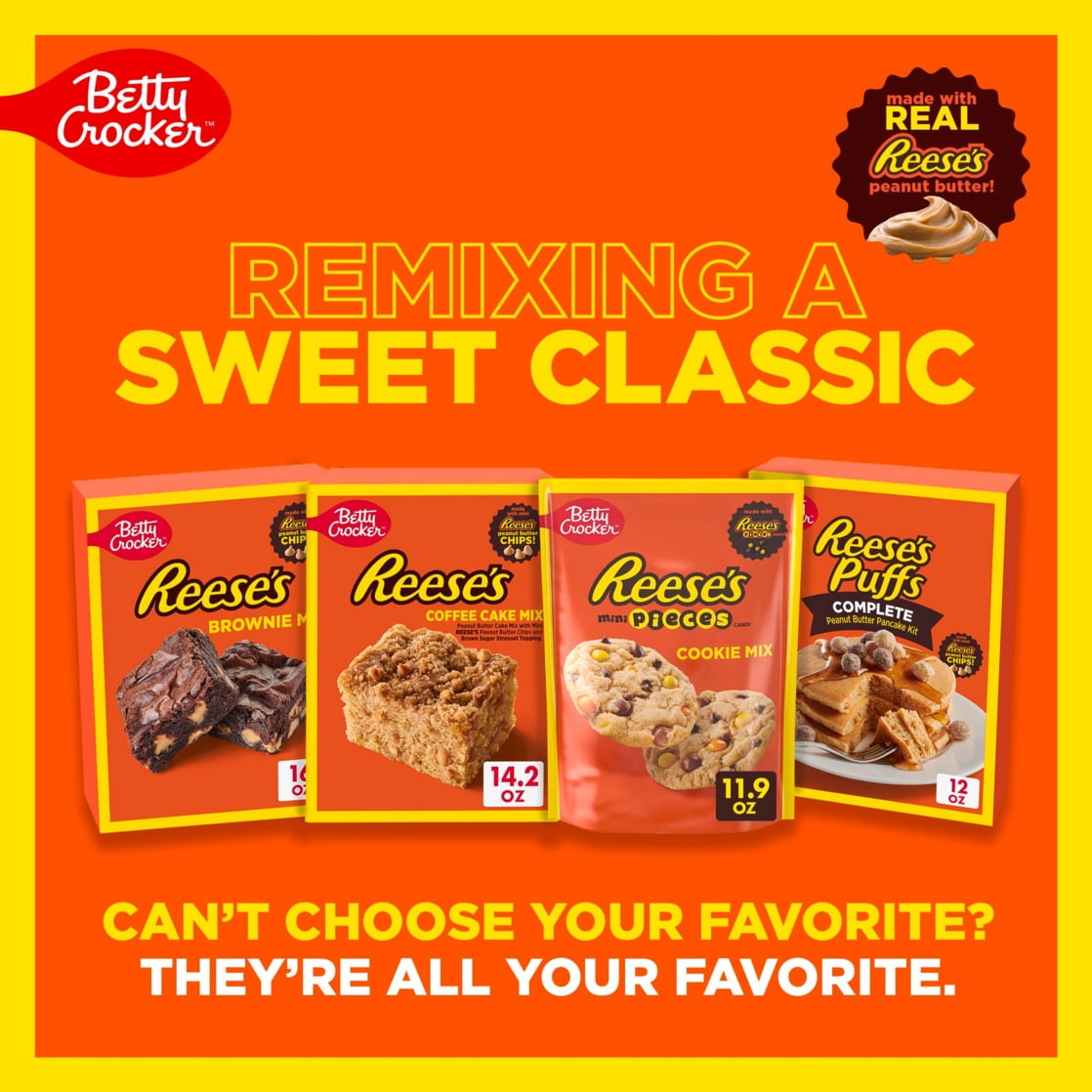 (12 pack) Betty Crocker Peanut Butter Cookie Mix, REESE's PIECES Minis & Chocolate Chips, 11.9 oz