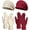 Beige, crimson, variant on 4 Pieces Women Winter Hat and Glove Set, Warm Knitted Beanie Hat Snow Ski Skull Cap with Visor and TouchScreen Glove