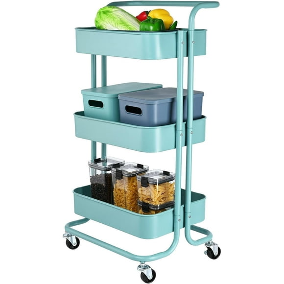 Heavy Duty Kitchen Storage Cart, 3-Tier Metal Rolling Utility Cart Trolley Service Cart