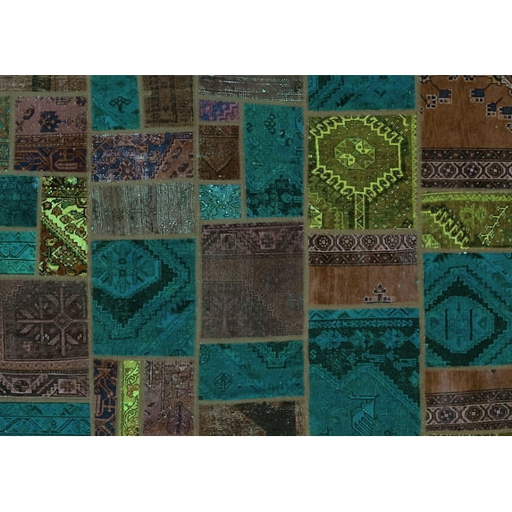 Ahgly Company Machine Washable Indoor Rectangle Patchwork Turquoise Blue Transitional Area Rugs, 2' x 4'