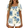 thumbnail image 6 of Enjoytime Short Sleeve Tops for Women Print Button Down Square Neck Casual Shirts Summer Plus Size Womens Clothing, 6 of 8