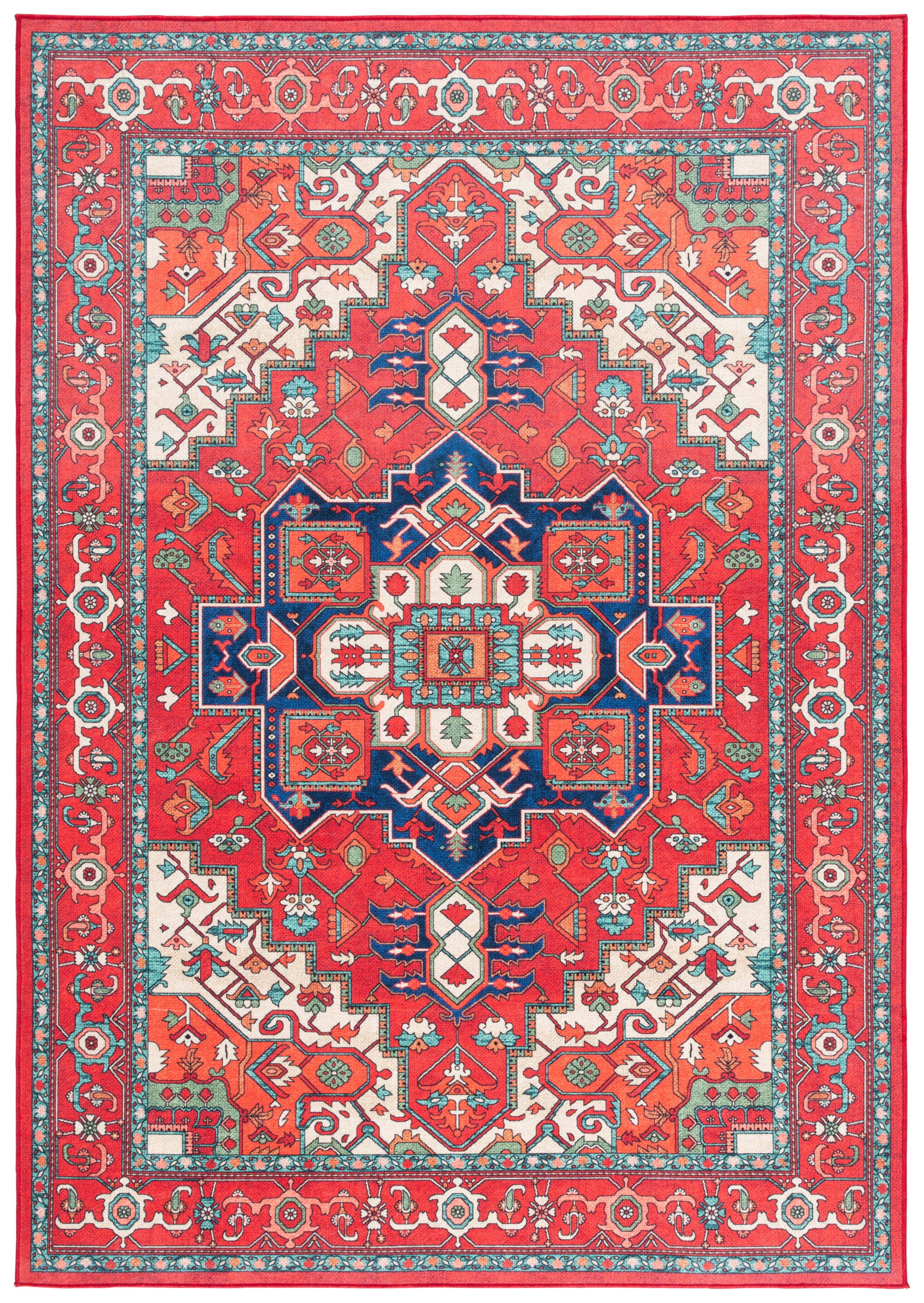 SAFAVIEH Orlando Alphonse Medallion Machine Washable Area Rug, Red/Beige, 4' x 6'