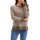 thumbnail image 2 of Suéter de punto a rayas para mujer ATHLECHIC, cuello redondo, holgado, con aberturas laterales, tops casuales de otoño, M café-blanco, 2 of 5
