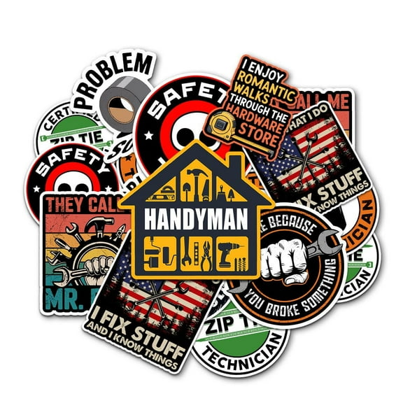 10 Pcs Handyman & Blue Collar Stickers Pack | Funny Technician Vinyl Decals | Gift for Mr. Fix It, Plumbers and DIYers