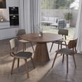 thumbnail image 2 of LeisureMod 5-Piece Dining Set Round Dining Table in Walnut and 4 Leather Dining Chairs for Modern Home, Kitchen Fynix Collection, 2 of 19