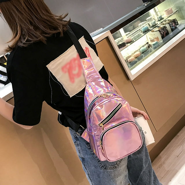 Petit Sac à Dos en Cuir Brillant Coloré Sac de Poitrine Multi-Usage Randonnée Extérieur