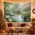 thumbnail image 3 of Lotus Pond Beside a Waterfall and Stone Lantern, Peaceful Illustration for Nature Lovers, Japanese Garden Decor, New Home Gift, Tapestry Wall Hanging for Bedroom and Studio, 3 of 7